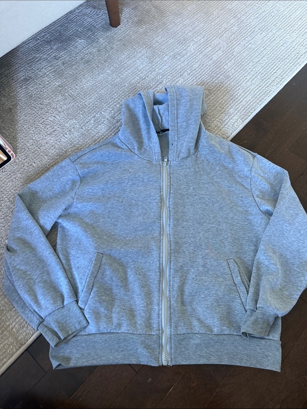 SHEIN Heather Gray Zip-Up Hooded Cardigan Sweater